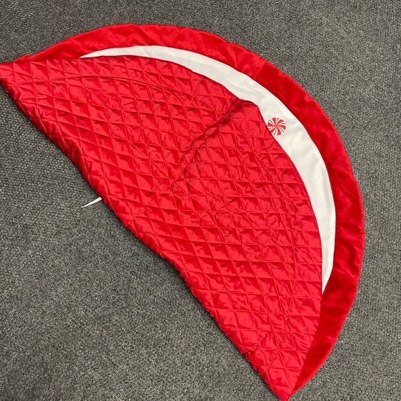 Candy Cane Christmas Tree Skirt 43" Red White Velvet Plush - Picture 3 of 8